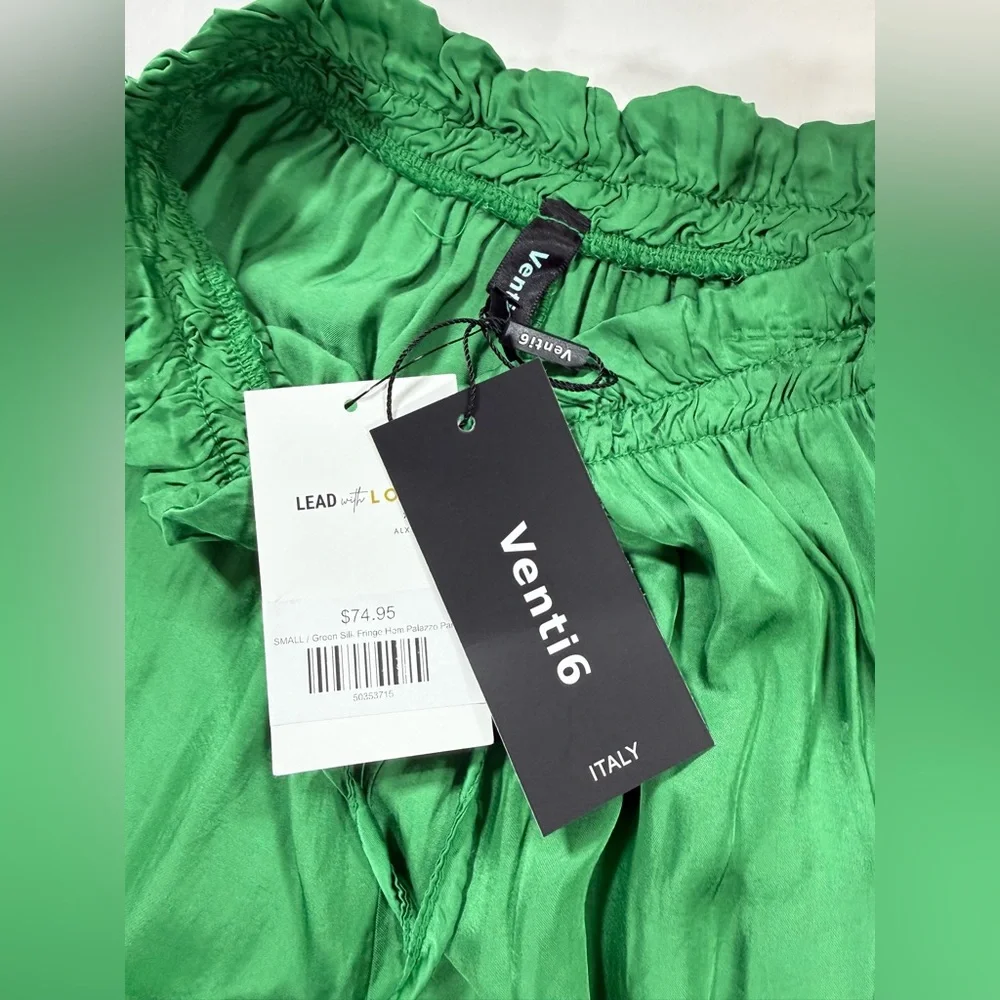 VENTI6 Vibrant kelly green silk blend wide leg palazzo pants size S - Picture 8 of 11